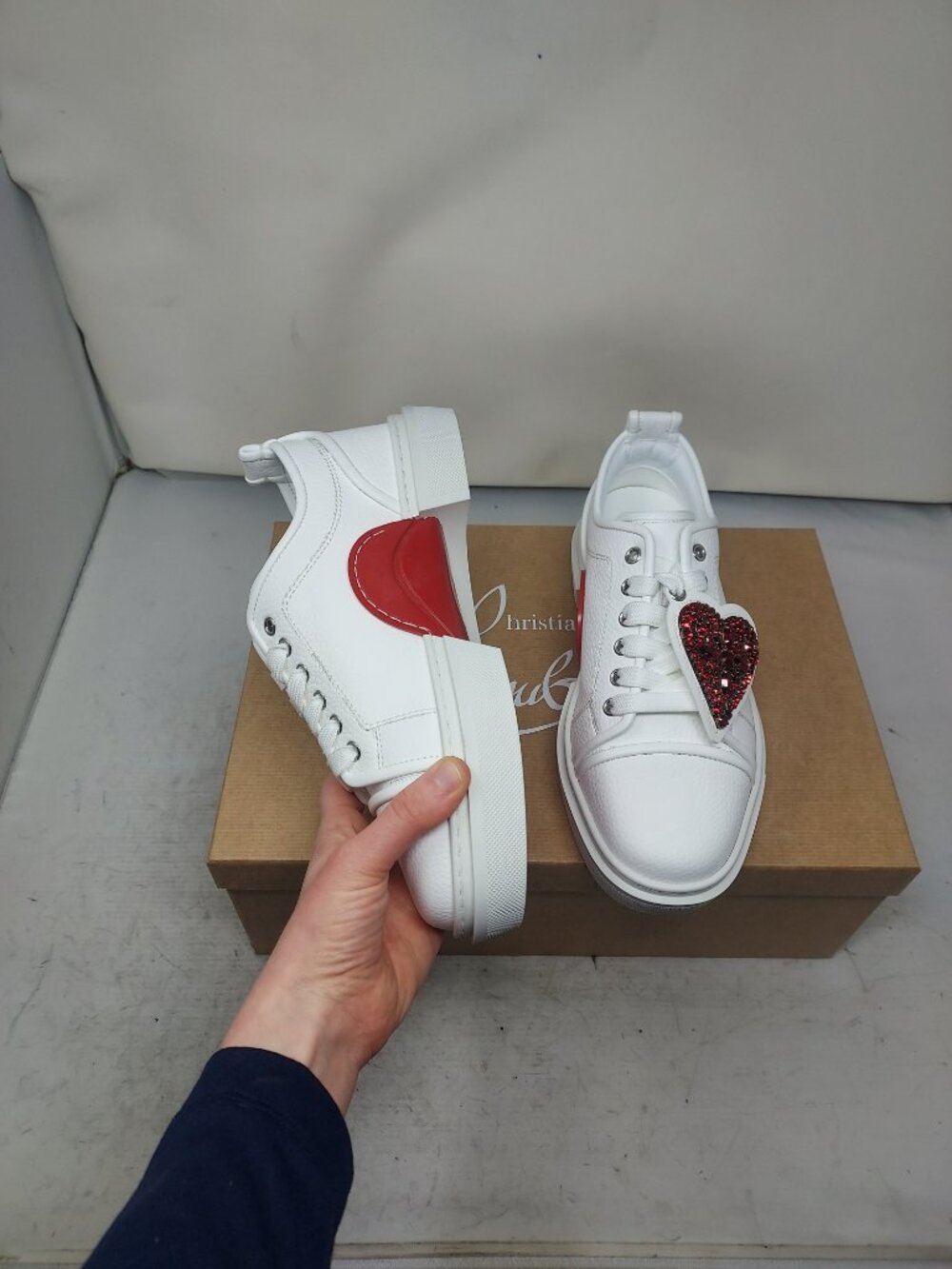 Christian Louboutin MENS White Heart Love Adolon Junior White Sneaker